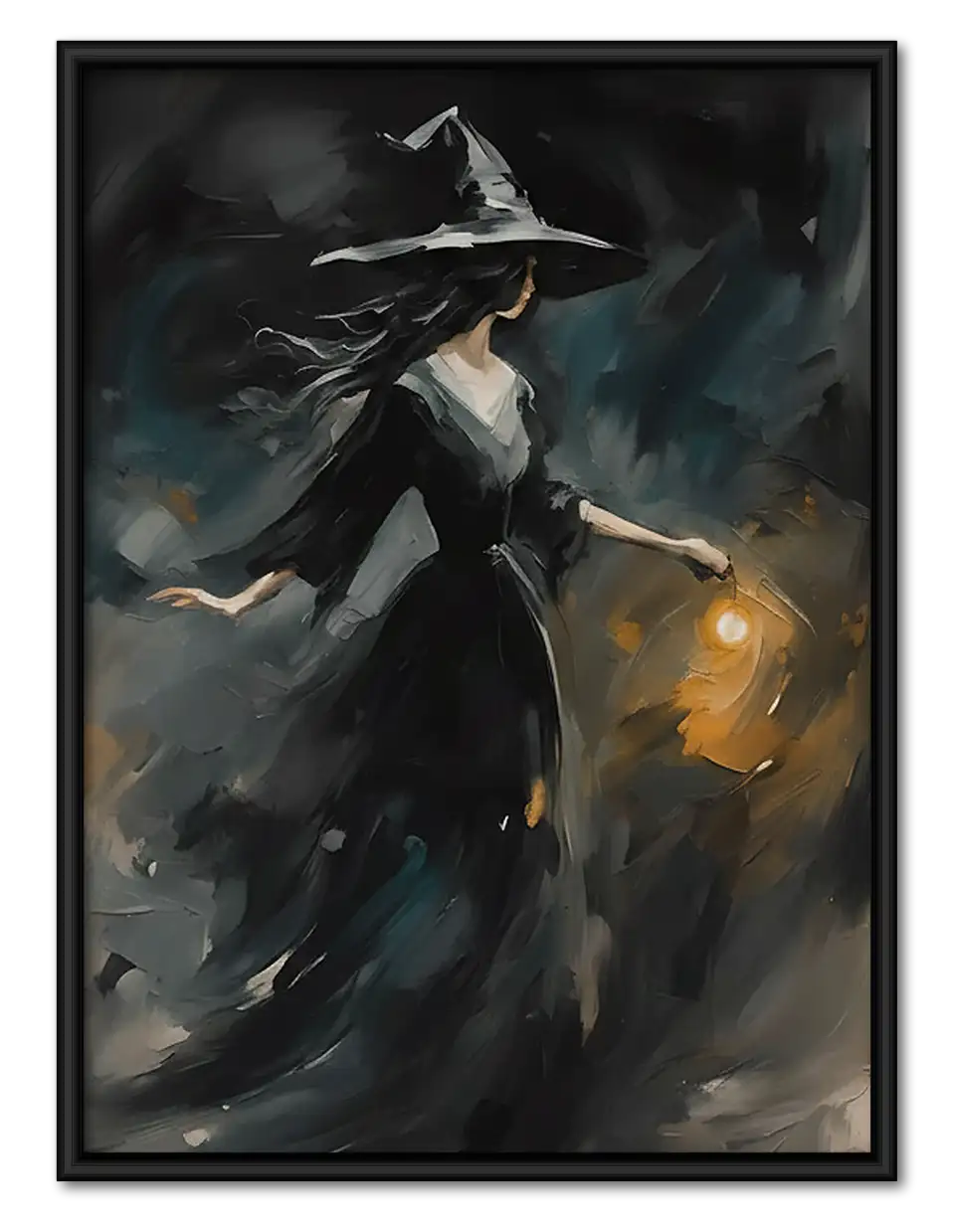Witch Flying through Stormy Sky Wall Art 1