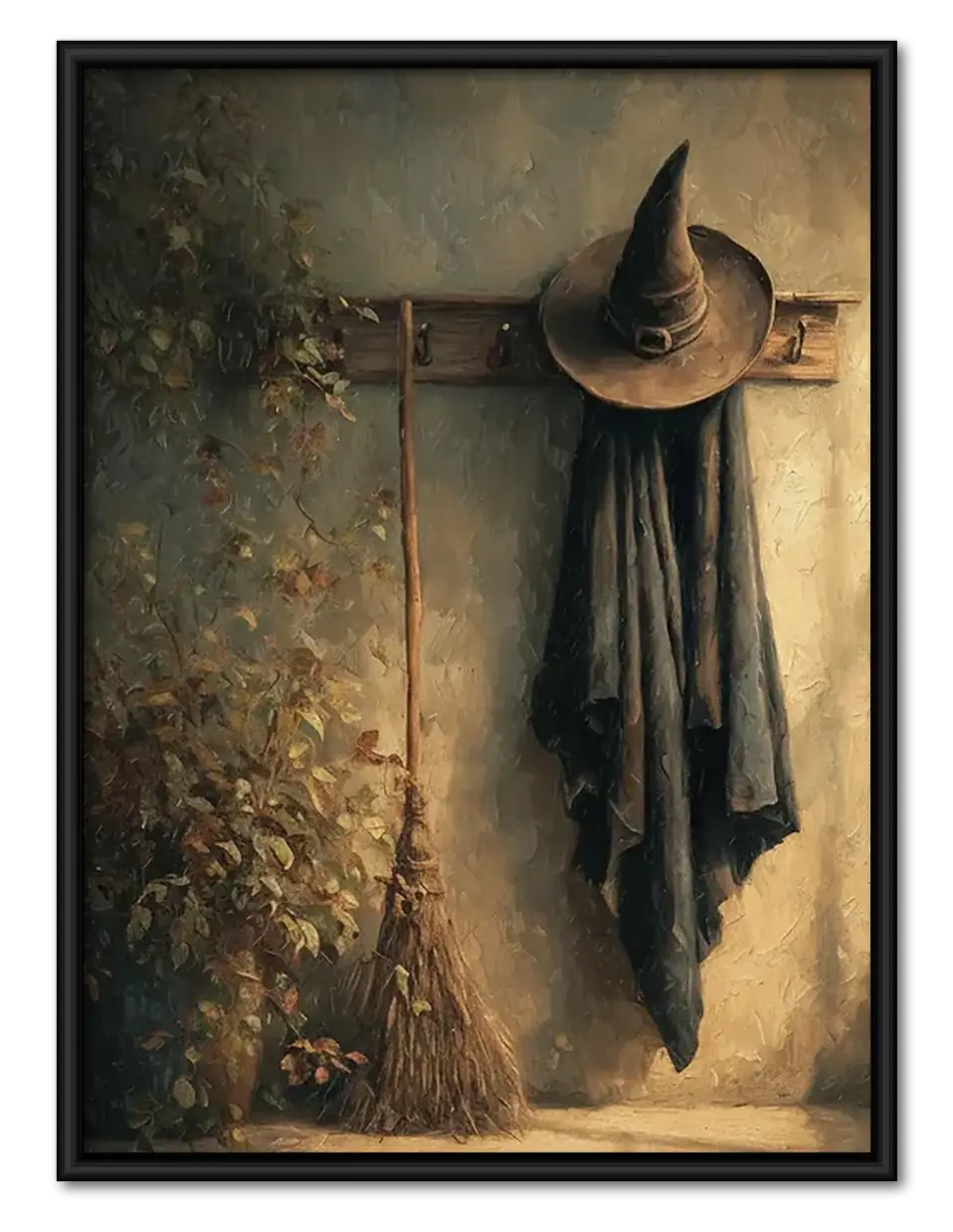 Witch Hat and Cloak Hanging by Door Wall Art 1