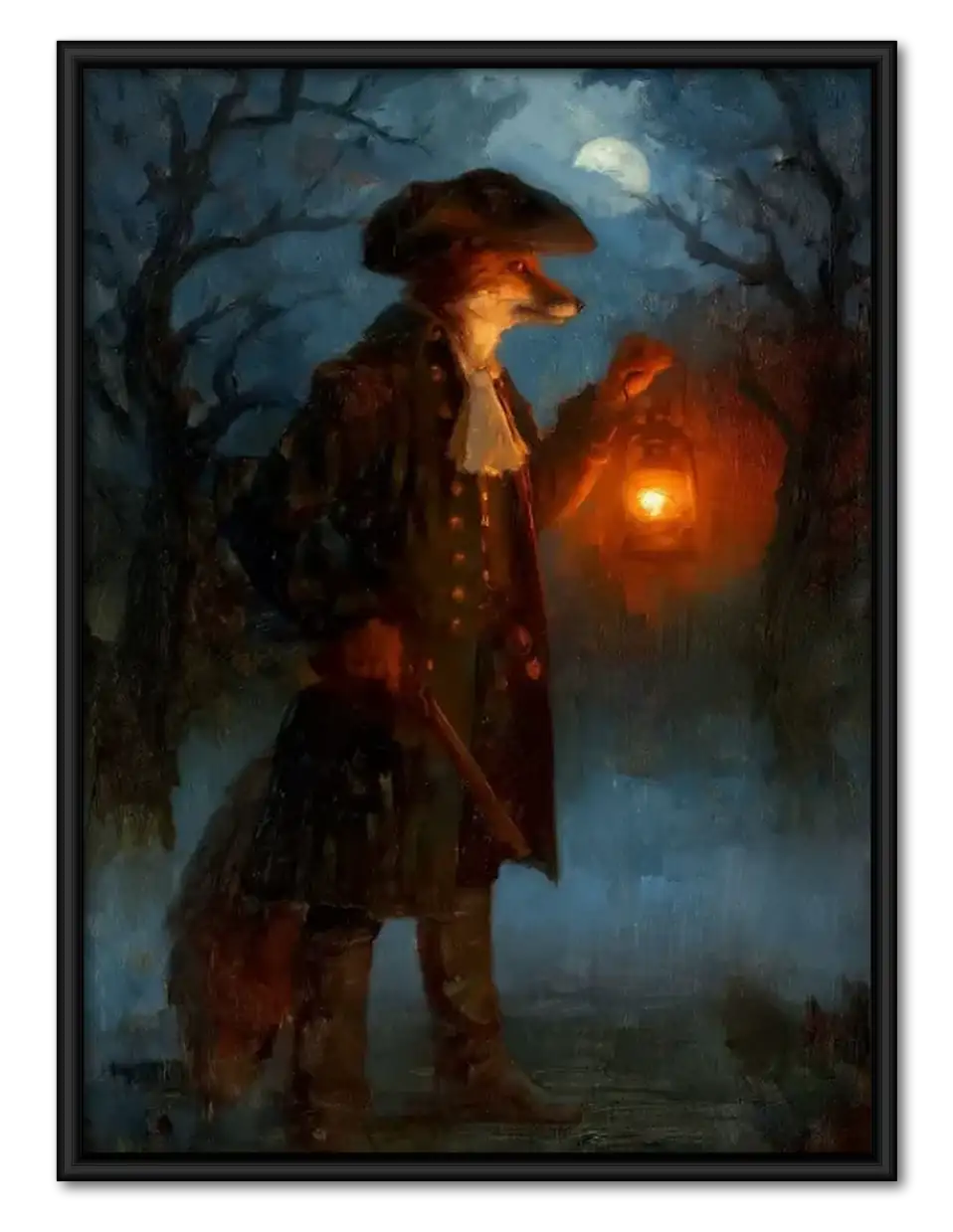 Witch Holding Lantern in Dark Forest Wall Art 1