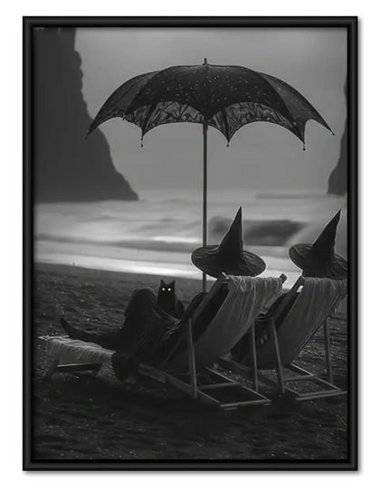 Witch Relaxing Beneath Black Umbrella Wall Art