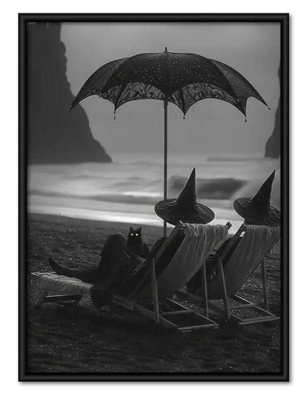 Witch Relaxing Beneath Black Umbrella Wall Art