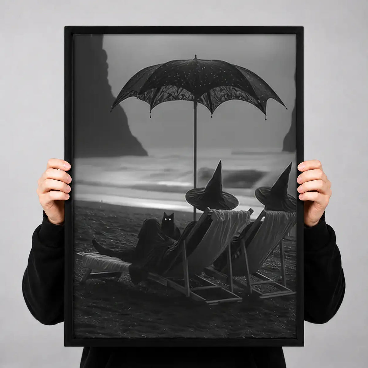 Witch Relaxing Beneath Black Umbrella Wall Art 3