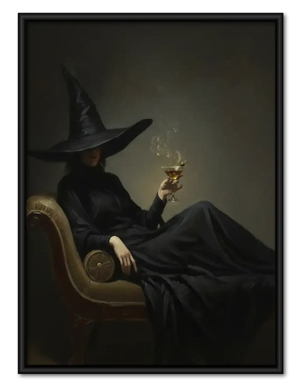 Witch Relaxing with Wine in Armchair Wall Art 1