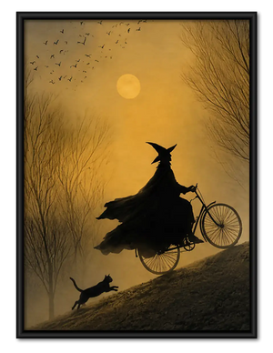 Witch Riding Bicycle Across Golden Moon Wall Art