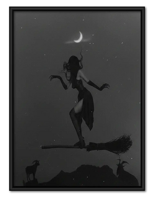 Witch Silhouette beneath Crescent Moon Wall Art