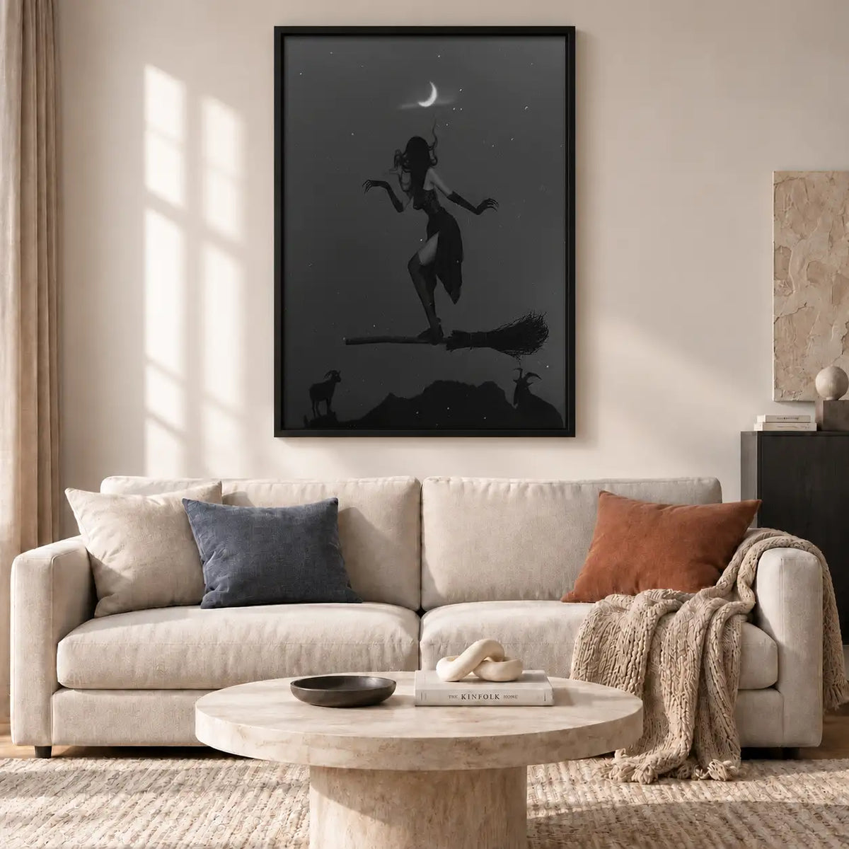 Witch Silhouette beneath Crescent Moon Wall Art 2