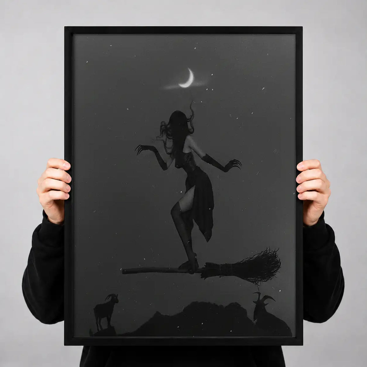 Witch Silhouette beneath Crescent Moon Wall Art 3