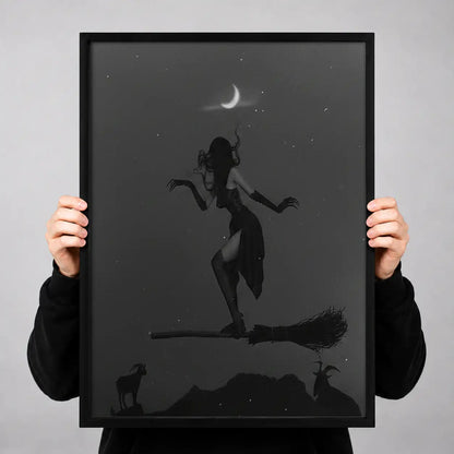 Witch Silhouette beneath Crescent Moon Wall Art 3