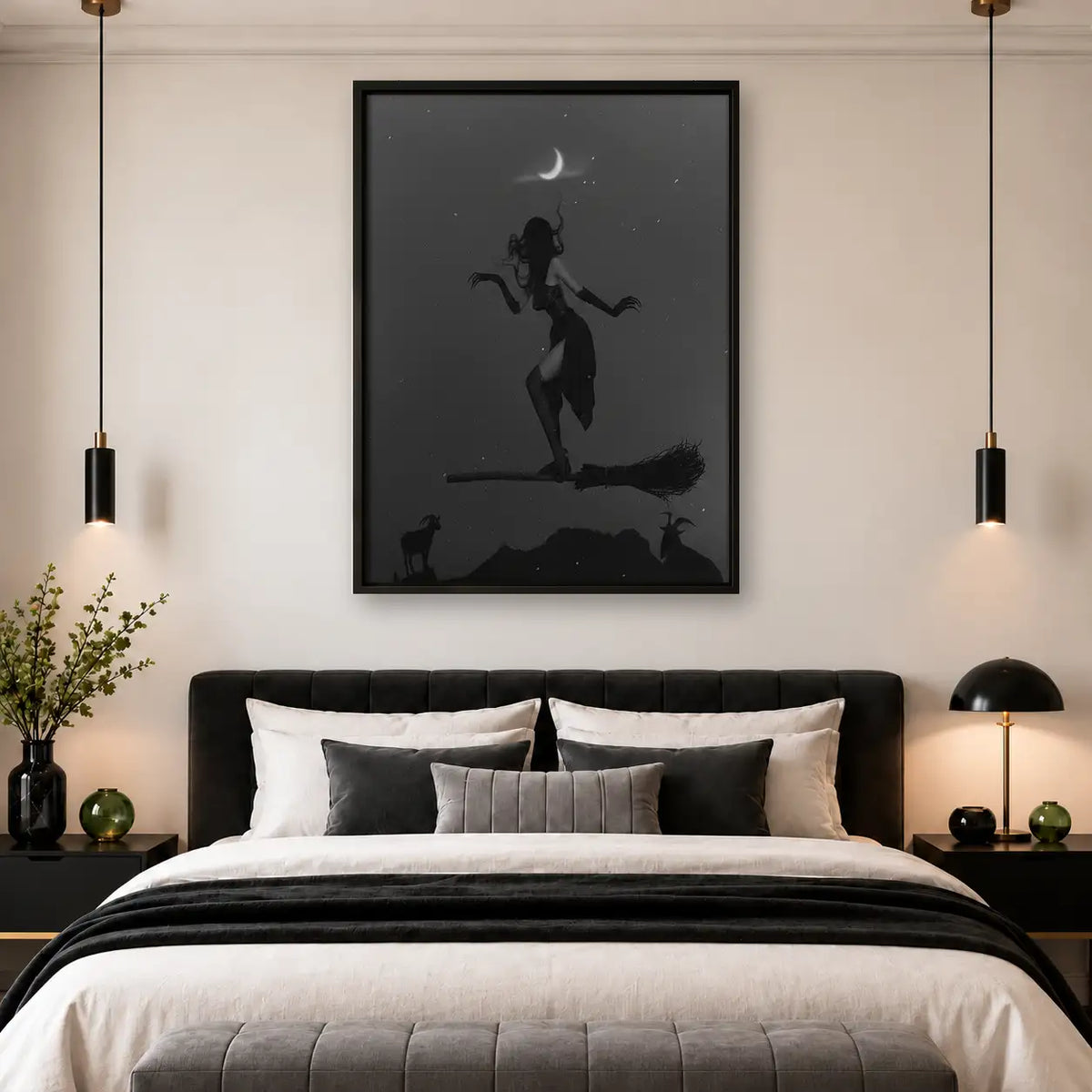 Witch Silhouette beneath Crescent Moon Wall Art 4