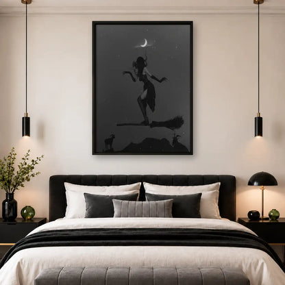 Witch Silhouette beneath Crescent Moon Wall Art 4