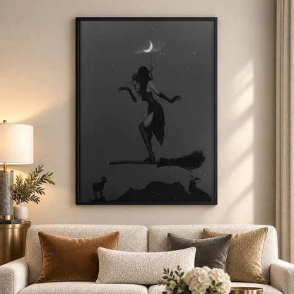 Witch Silhouette beneath Crescent Moon Wall Art 5
