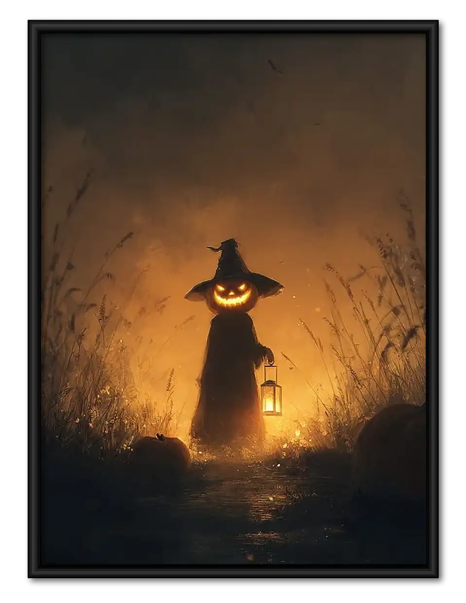 Witch Silhouette in Fiery Field Wall Art 1