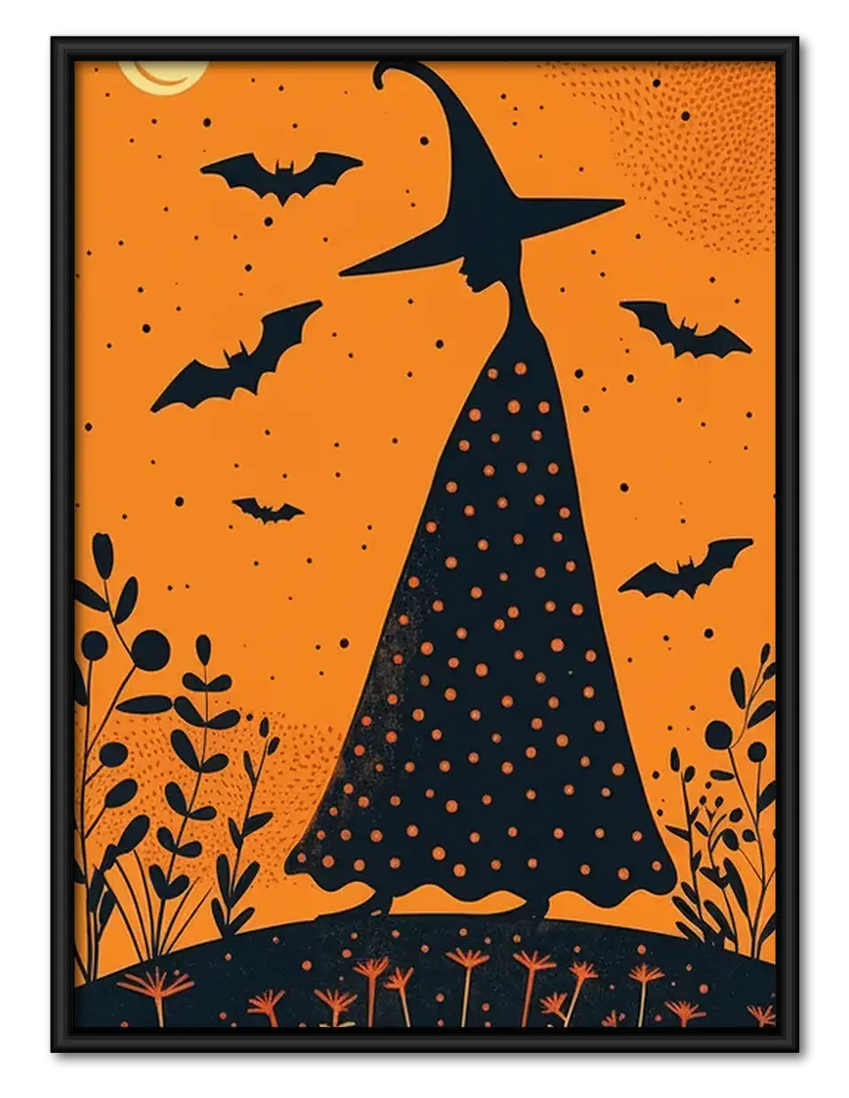 Witch Silhouette Orange Halloween Wall Art 1