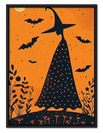 Witch Silhouette Orange Halloween Wall Art 1