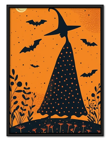 Witch Silhouette Orange Halloween Wall Art