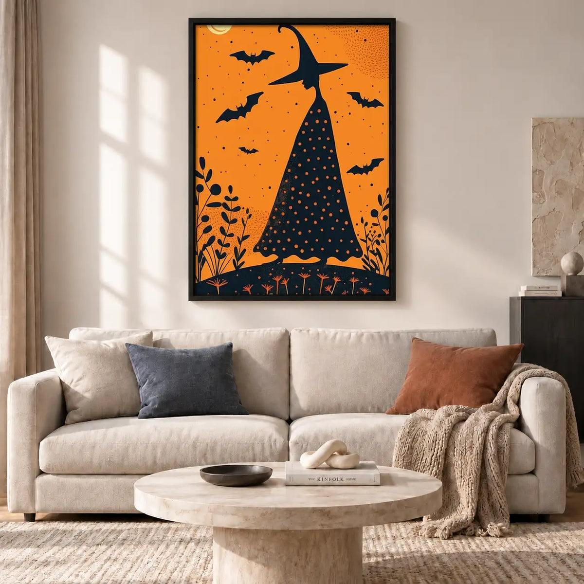 Witch Silhouette Orange Halloween Wall Art 2