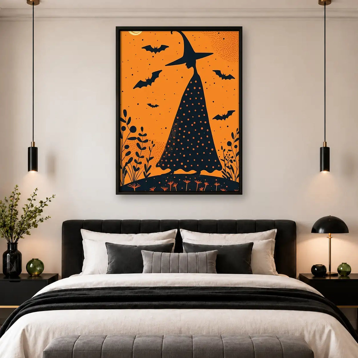 Witch Silhouette Orange Halloween Wall Art 4