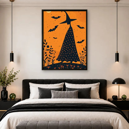 Witch Silhouette Orange Halloween Wall Art 4