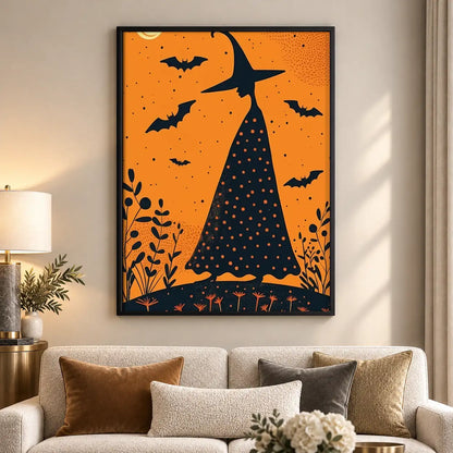 Witch Silhouette Orange Halloween Wall Art 5