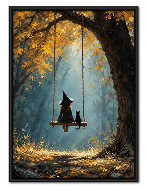 Witch Swinging Beneath Autumn Tree Wall Art