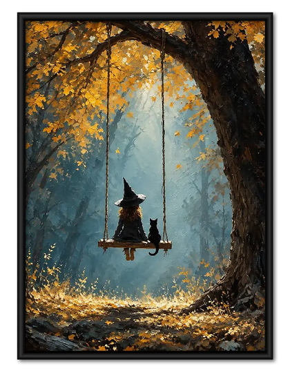 Witch Swinging Beneath Autumn Tree Wall Art