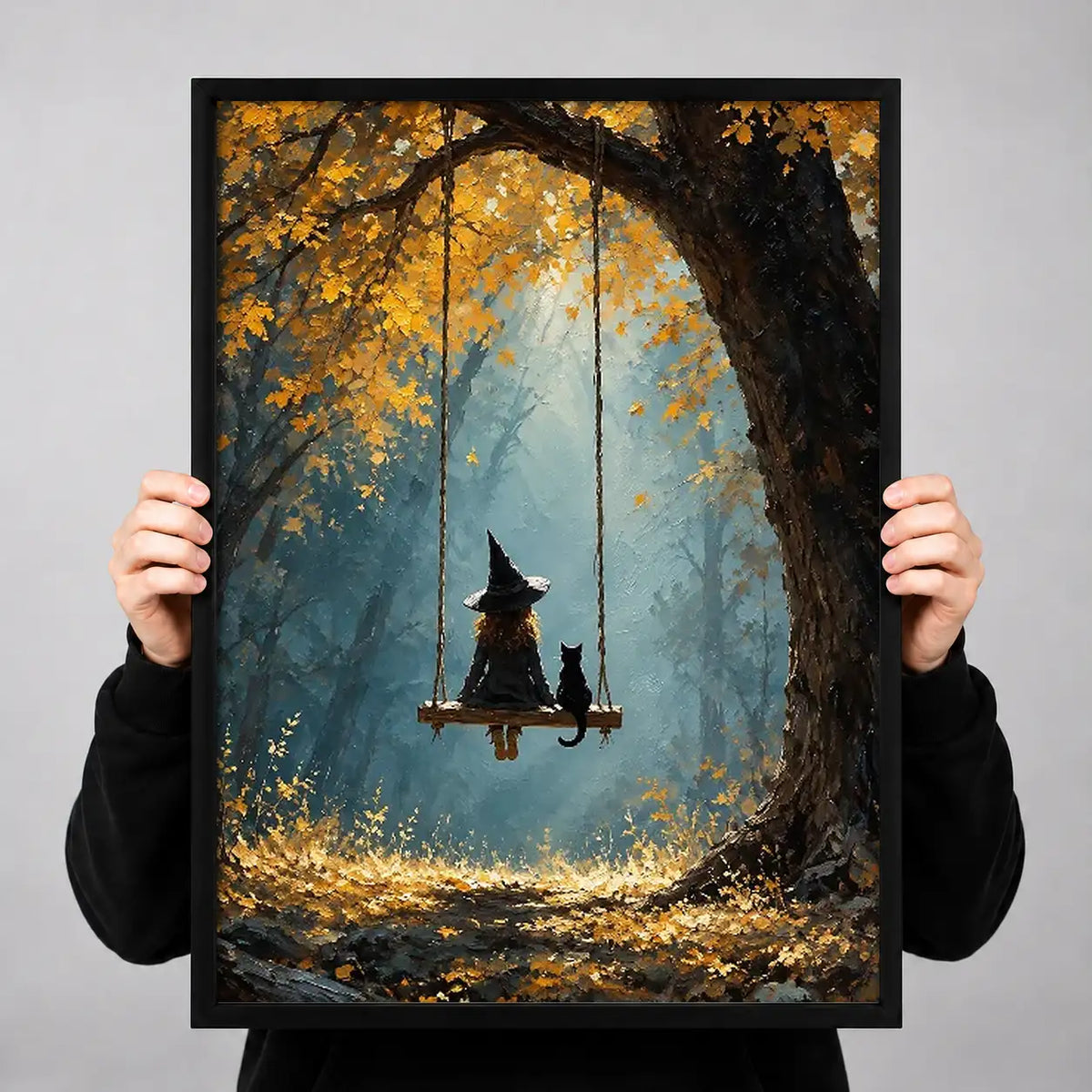 Witch Swinging Beneath Autumn Tree Wall Art 3