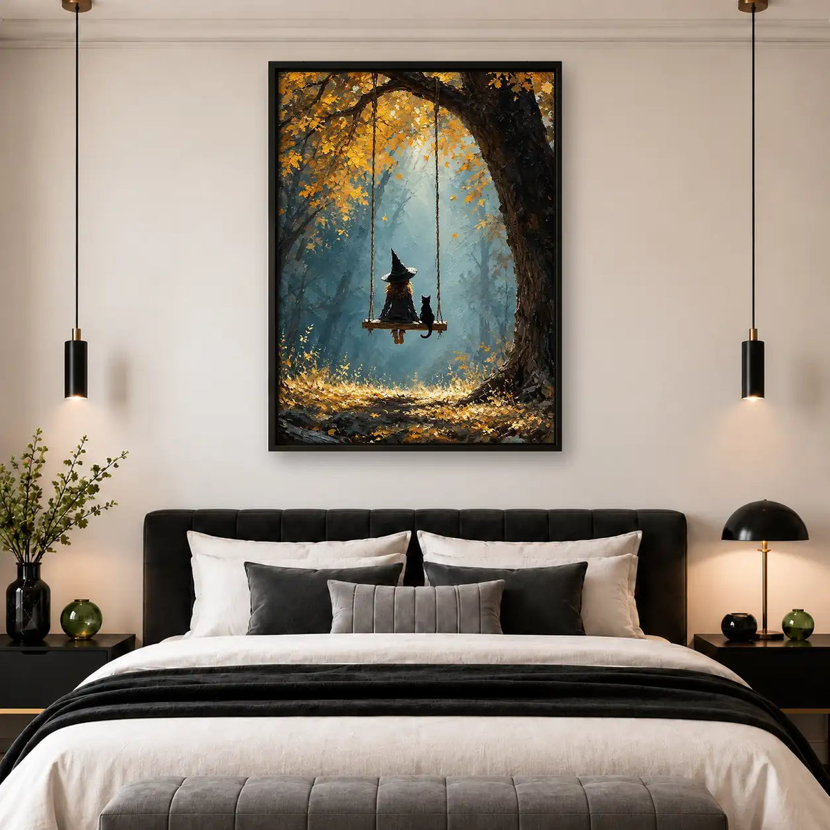 Witch Swinging Beneath Autumn Tree Wall Art 4