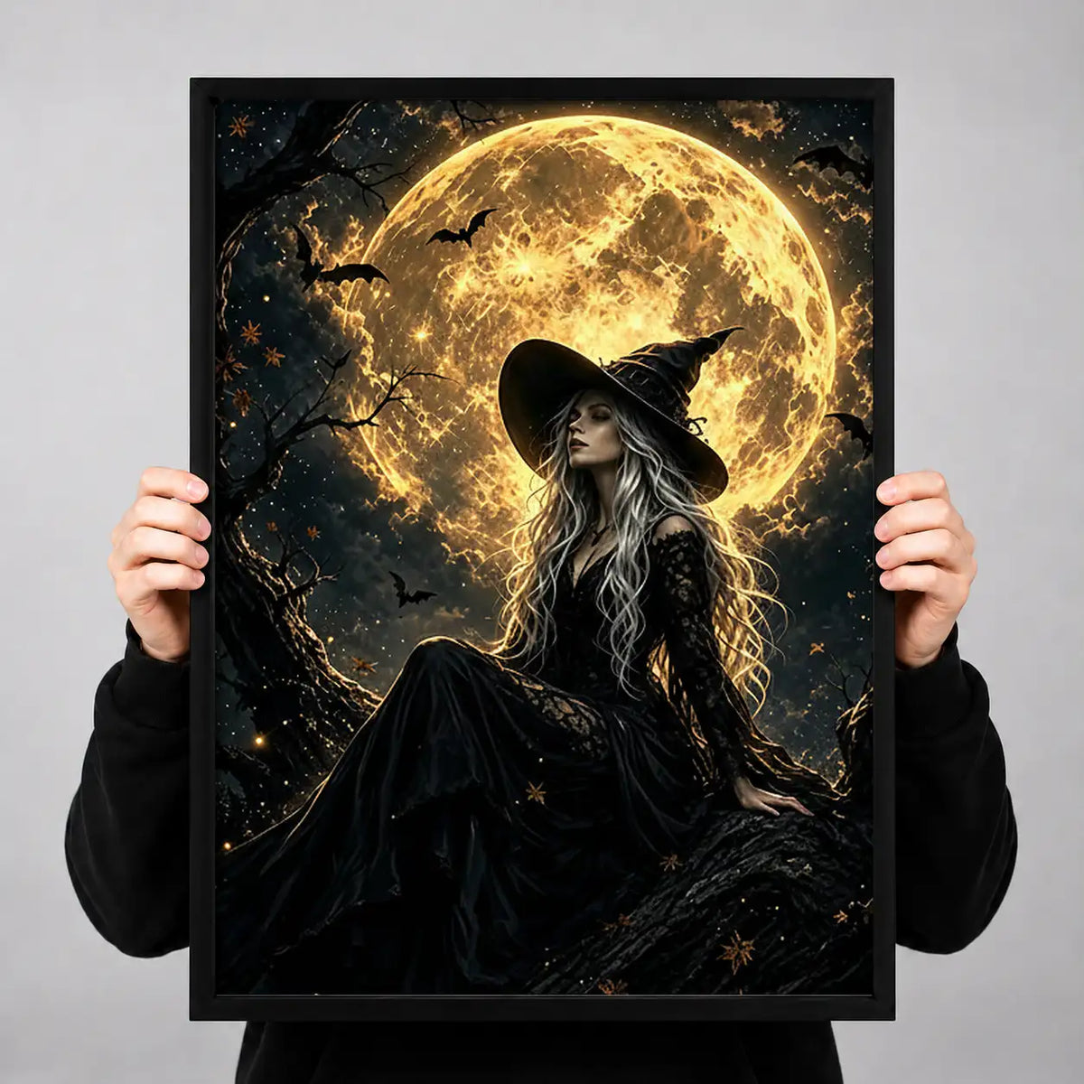 Witch Under Golden Full Moon Wall Art 3