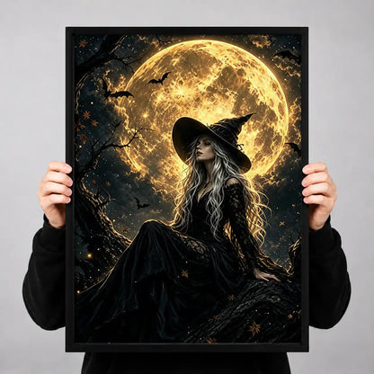 Witch Under Golden Full Moon Wall Art 3