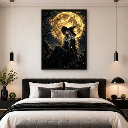Witch Under Golden Full Moon Wall Art 4