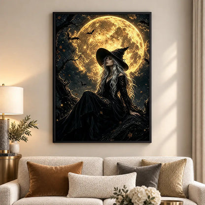 Witch Under Golden Full Moon Wall Art 5