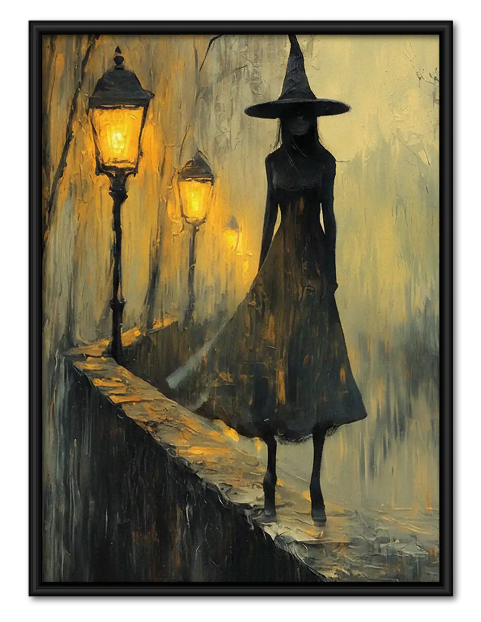Witch Walking beneath Street Lamps Wall Art 1