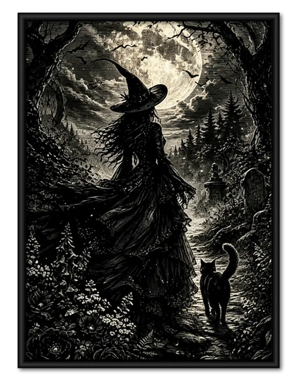 Witch Walking through Moonlit Forest Wall Art