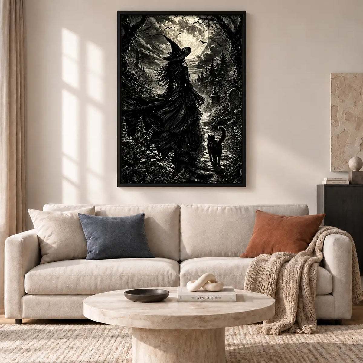 Witch Walking through Moonlit Forest Wall Art 2