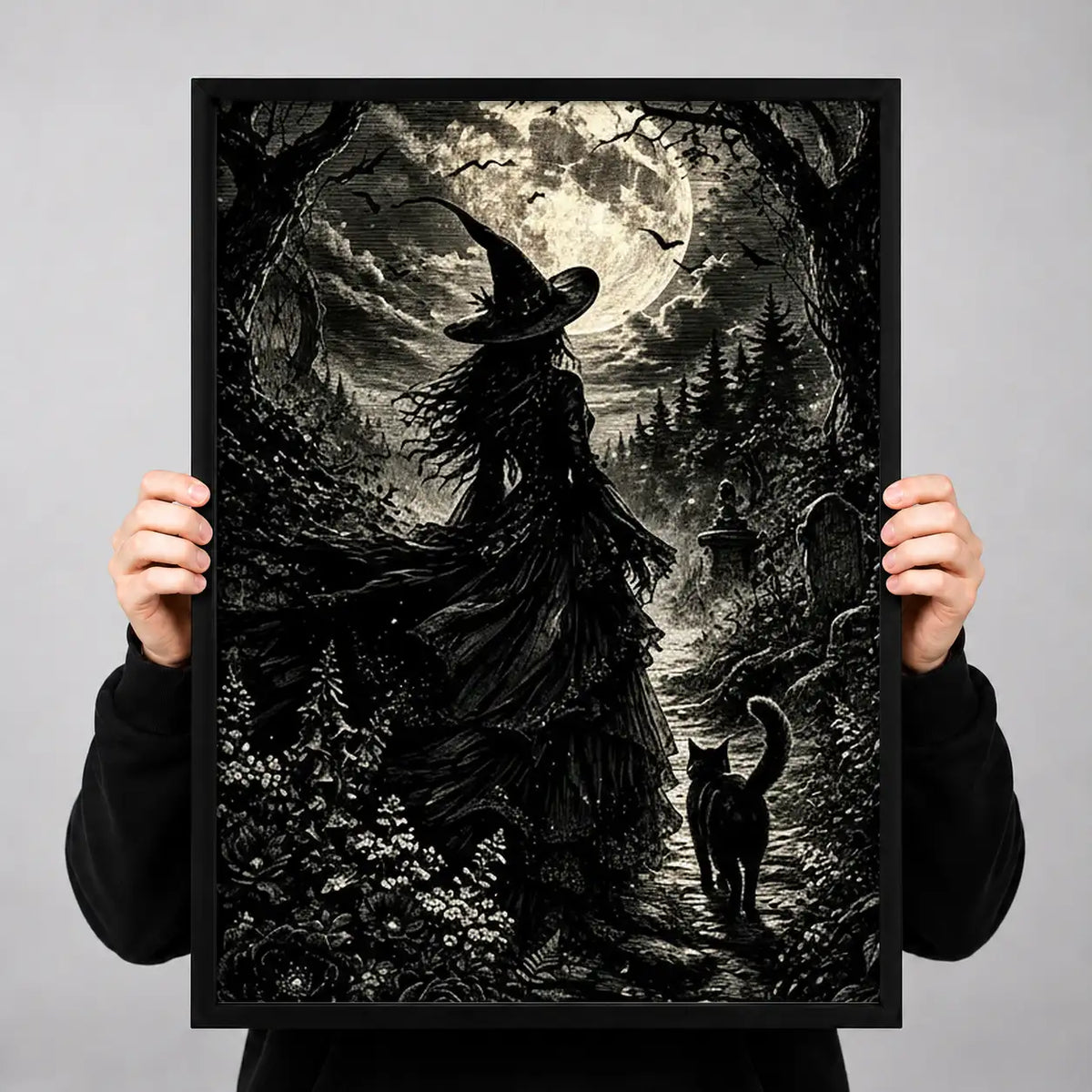 Witch Walking through Moonlit Forest Wall Art 3