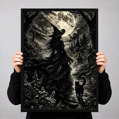 Witch Walking through Moonlit Forest Wall Art 3