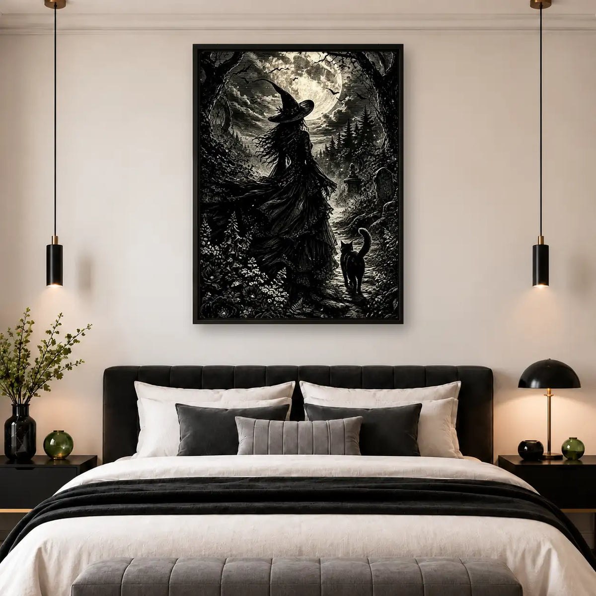 Witch Walking through Moonlit Forest Wall Art 4
