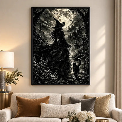 Witch Walking through Moonlit Forest Wall Art 5