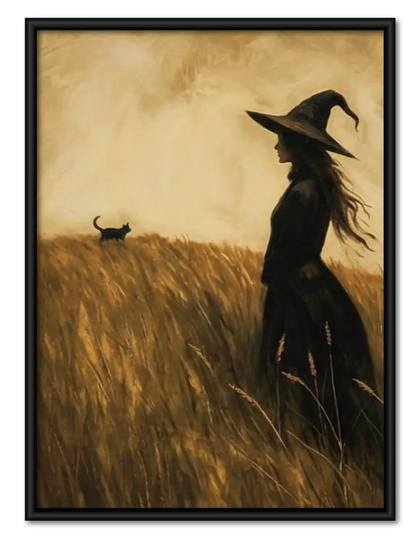 Witch Walking with Black Cat Wall Art