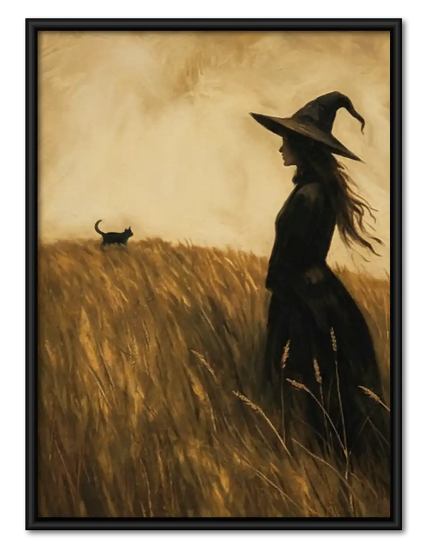 Witch Walking with Black Cat Wall Art