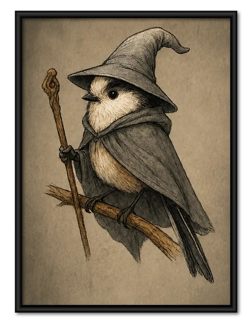 Wizard Bird with Staff Portrait Wall Art 1
