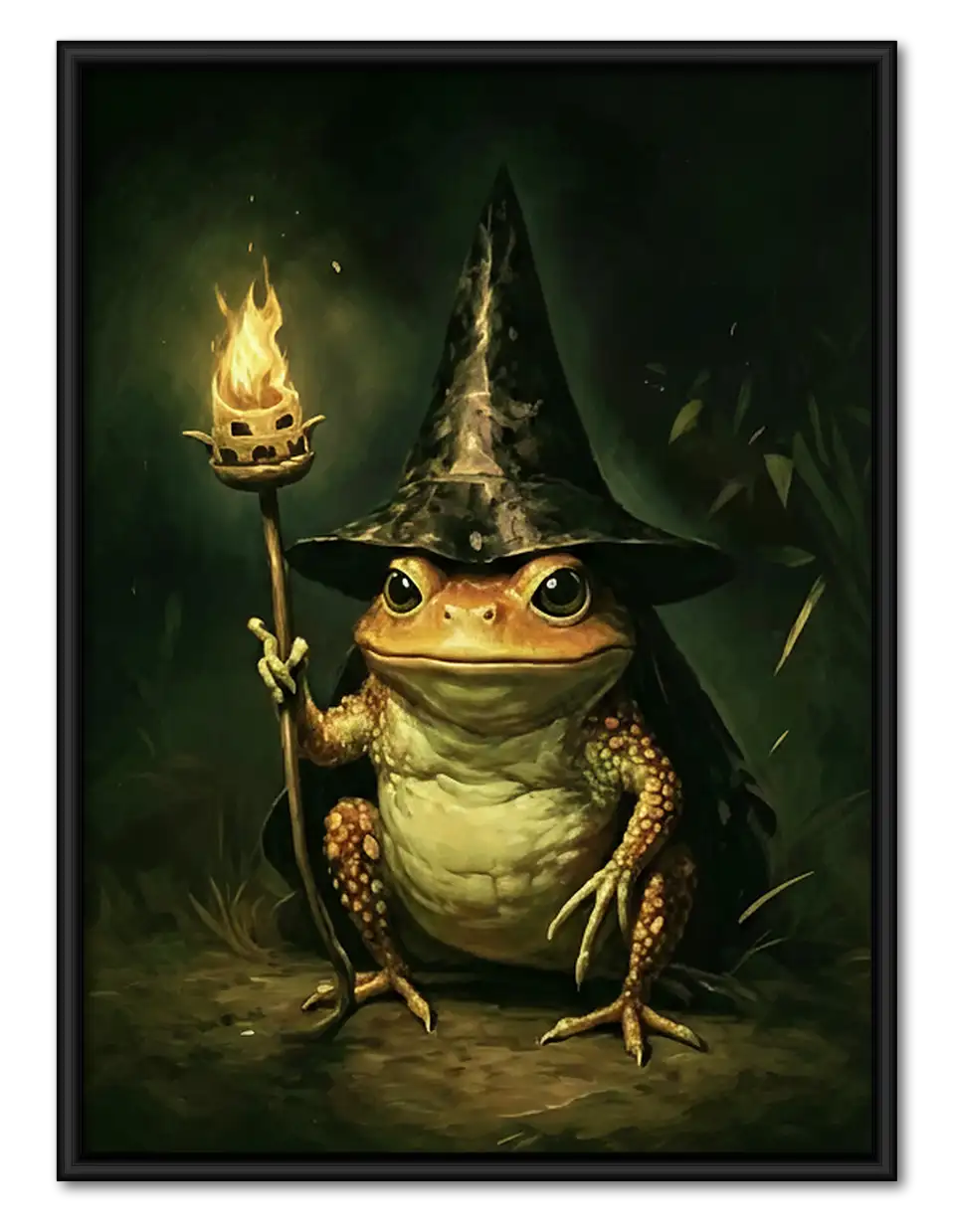 Wizard Frog Holding Flaming Staff Wall Art 1