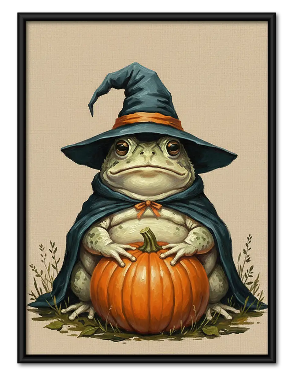 Wizard Frog Holding Orange Pumpkin Wall Art 1