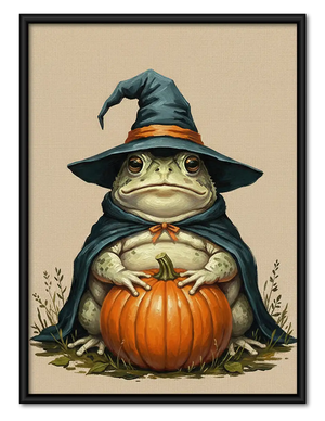 Wizard Frog Holding Orange Pumpkin Wall Art