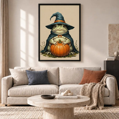 Wizard Frog Holding Orange Pumpkin Wall Art 2