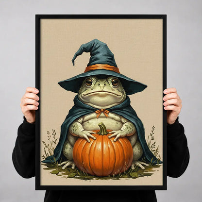 Wizard Frog Holding Orange Pumpkin Wall Art 3