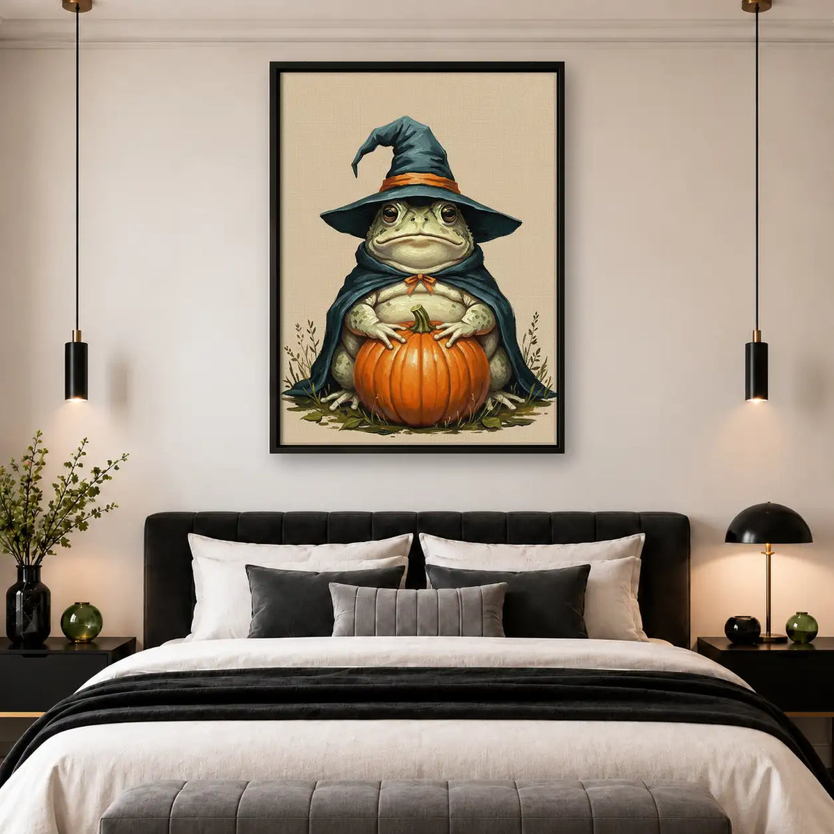 Wizard Frog Holding Orange Pumpkin Wall Art 4