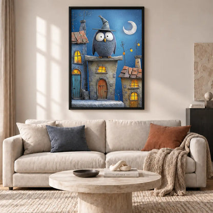Wizard Owl Above Blue Village Wall Art 2