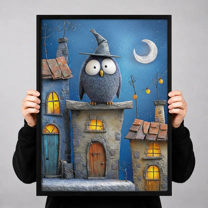 Wizard Owl Above Blue Village Wall Art 3
