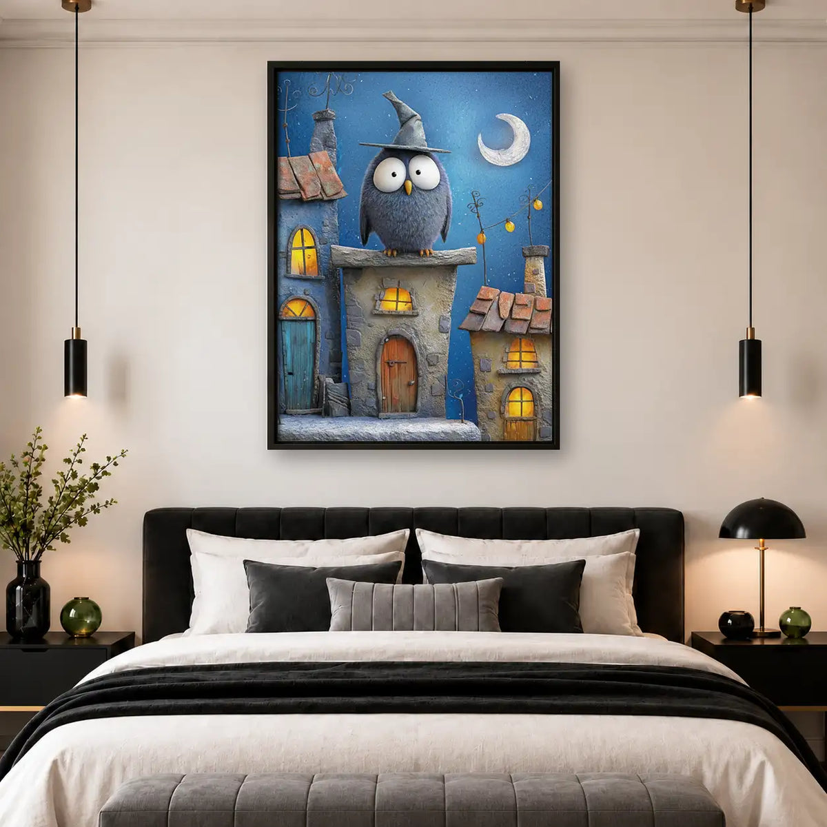 Wizard Owl Above Blue Village Wall Art 4
